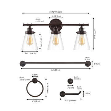 Hollis 23.75" 3-Light Traditional Farmhouse Vanity Light with Bathroom Hardware Accessory Set - JONATHAN Y